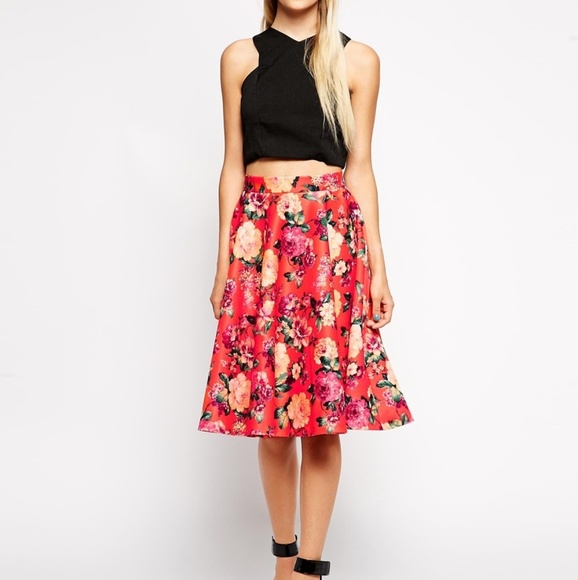 ASOS Dresses & Skirts - ASOS coral floral midi skirt